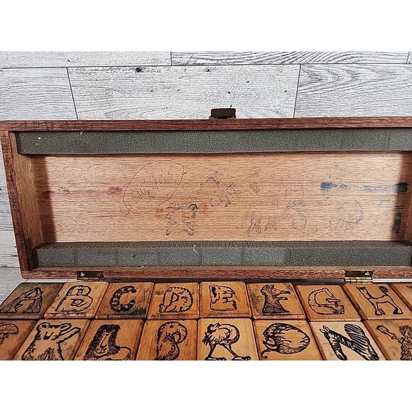Vintage Alphabeasts Rubber Stamps Alphabet Animals Wood Box Set All Night Media - Picture 3 of 8